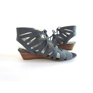 Franco Sarto Sandals Leather Size 7 Upstart Strappy Gladiator Wedge Blue NOS